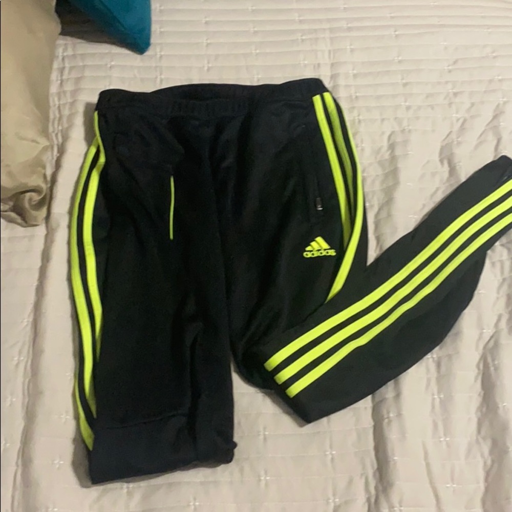 Adidas black and neon yellow soccer pants